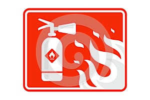 informative red sticker fire extinguisher and flame.