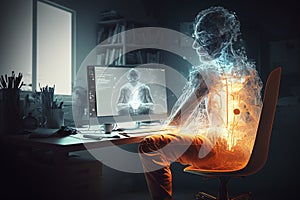 Infosec, illusion, quest, hacker, 4k, man sitting at the computer