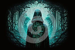 Infosec, illusion, quest, hacker, 4k, man sitting at the computer