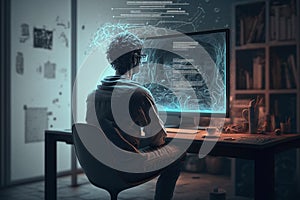 Infosec, illusion, quest, hacker, 4k, man sitting at the computer