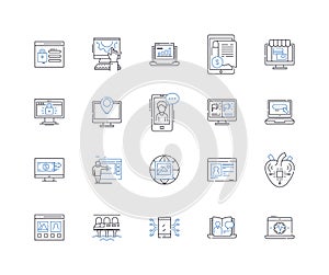 Infosphere line icons collection. Data, Information, Knowledge, Intelligence, Connectivity, Nerk, Insight vector and