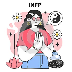 INFP MBTI type. Character with introverted, intuitive, feeling, and prospecting photo