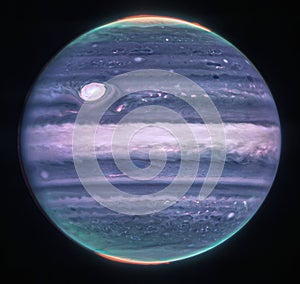 Infrared Auroras on Planet Jupiter. Webb Space Telescope.