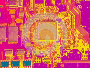 Infrared circuit board close up with microchips