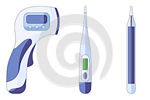 Infrared, electric and mercury thermometer, body temperature check in a flat style isolated on a white background