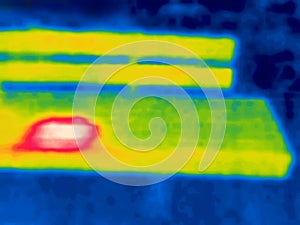 Infrared heated place on banch photo