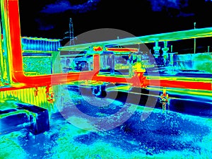 Infrared image of industrial heating pipes