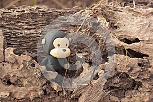 infrared image of the monkey toys on the dried deforested land