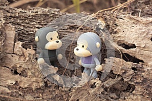 infrared image of the monkey toys on the dried deforested land