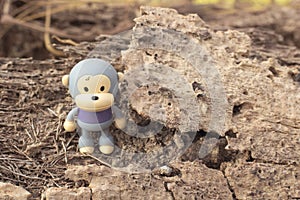 infrared image of the monkey toys on the dried deforested land