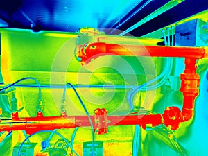 An infrared image of the pipe. Engineering networks