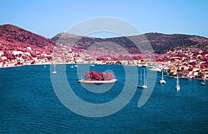 Infrared landscape of Vathy in Ithaca island Greece