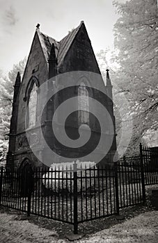 Infrared Photo of a Cemetery and Mausoleum