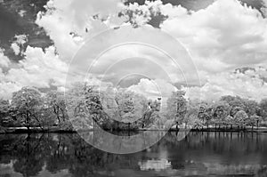 Infrared photography black and white, Vachirabenjatas Park, land mark of Bangkok, Thailand.
