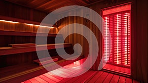 Infrared Sauna Interior in Red Light