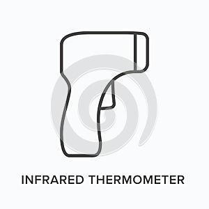 Infrared thermometer flat line icon. Vector outline illustration of digital measurement. Black thin linear pictogram for