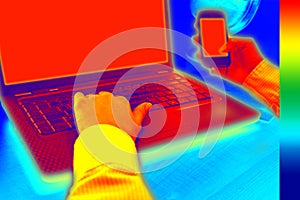 Infrared thermovision image showing heat in the office