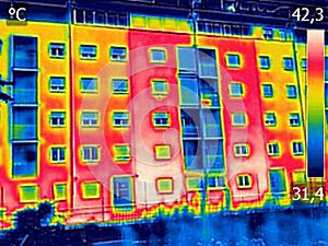 Infrared thermovision image showing lack of thermal insulation o