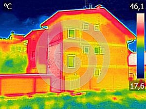 Infrared thermovision image showing lack of thermal insulation o