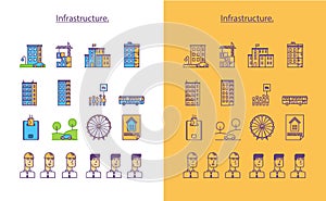 Infrastructure of a city. Flat vector icon set.