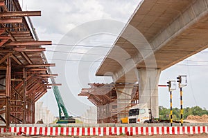 Infrastructure construct concepts, Construction of Concrete bridges under construction in progress with heavy infrastructure site