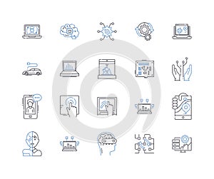 IT infrastructure line icons collection. Servers, Routers, Switches, Firewalls, Storage, Nerk, Wireless vector and