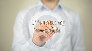 Infrastructure Management , Man writing on transparent screen