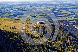 Infrastructure in mountainous region of AllgÃÂ¤u Alps aerial view photo