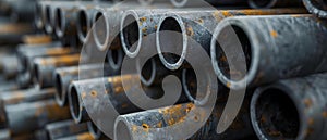 Infrastructure of the Oil Industry: Closeup of Steel Pipes Supplying a Factory with Propane.