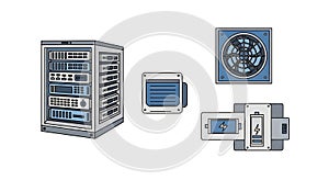 IT Infrastructure, Power, and Storage Elements Vector Set