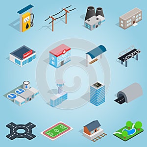 Infrastructure set icons, isometric 3d style