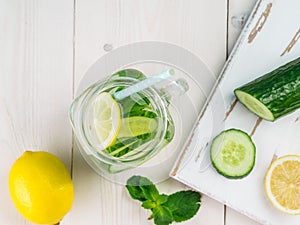 Infused detox water with cucumber, lemon and mint