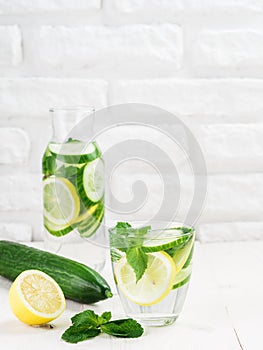 Infused detox water with cucumber, lemon and mint