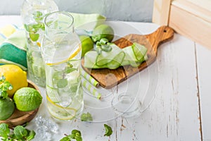 Infused lemon and cucumber water