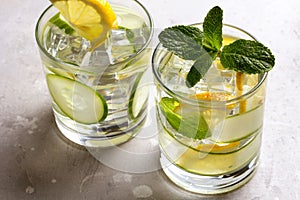 Infused water with cucumber, lemon and mint. Detox water