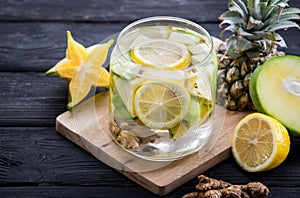 Infused water mix of starfruit, ginger, and pineapple