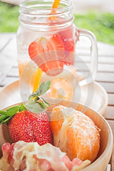 Infused water mug of mix fruit refreshing drink