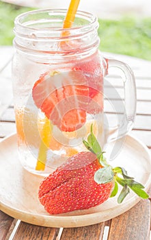 Infused water mug of mix fruit refreshing drink