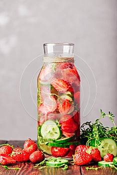 Infused Water with Strawberry, Cucumber and Thyme.