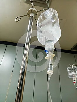 An infusion bag is a medical device used to deliver fluids or medication through a needle.