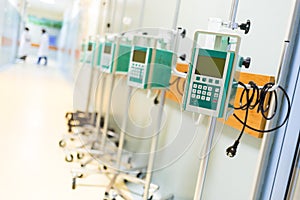 Infusion pumps in a hospital corridor photo