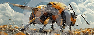 Ingenious insect-inspired creation: a bee-like machine in action, its intricate design blending nature and technology. photo