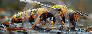Ingenious insect-inspired creation: a bee-like machine in action, its intricate design blending nature and technology. photo