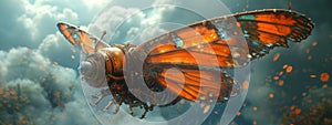 Ingenious insect-inspired creation: a butterfly-like machine in action, its intricate design blending nature and technology.- photo