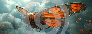 Ingenious insect-inspired creation: a butterfly-like machine in action, its intricate design blending nature and technology.-