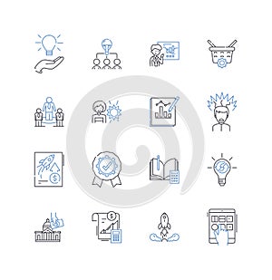 Ingenuity and Resourcefulness line icons collection. Creativity, Innovation, Adaptability, Ingenuity, Inventiveness