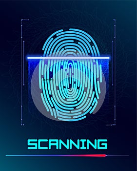 Inger-print Scanning Identification System. Biometric Authorization and Business Security Concept. Vector illustration