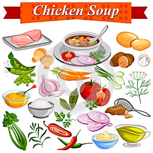 Ingredient for Indian Chicken Soup recipe with vegetable and spices