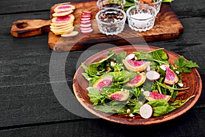 Ingredient and salad brown plate