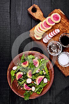 Ingredient and salad brown plate